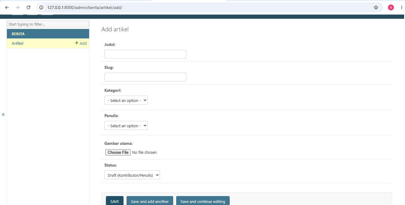 Cara Membuat Artikel diwebsite yang dibuat oleh django